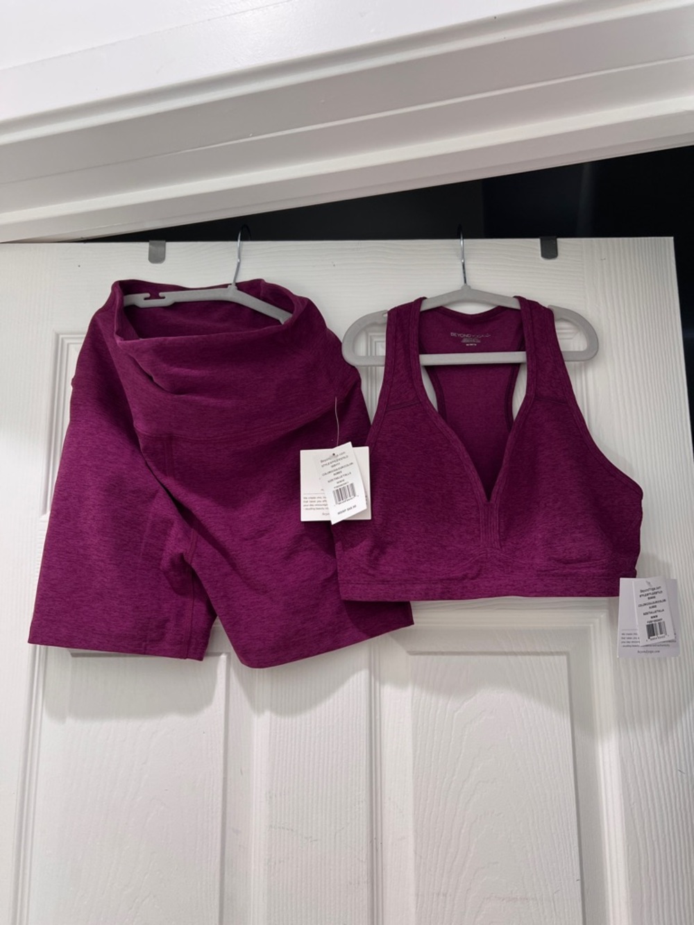 New M SET Beyond Yoga  Deep Berry Sports Bra and Shorts Set